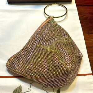💥2/$10 Jessica McClintock iridescent rose gold mesh side evening bag wristlet